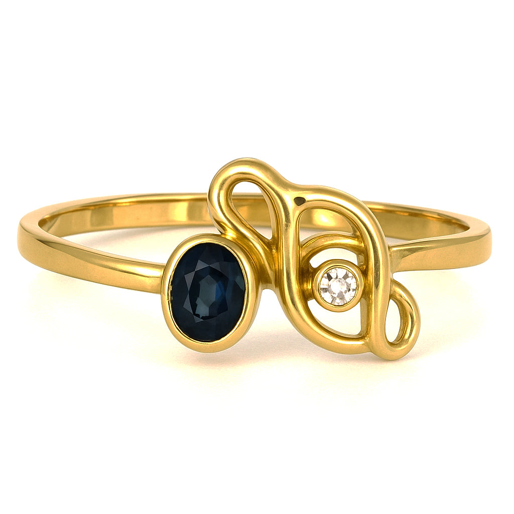 Anello - 18 carati Oro giallo, Oro bianco - 0.13ct. tw. Zaffiro - Diamante