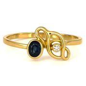 Anello - 18 carati Oro giallo, Oro bianco - 0.13ct. tw. Zaffiro - Diamante