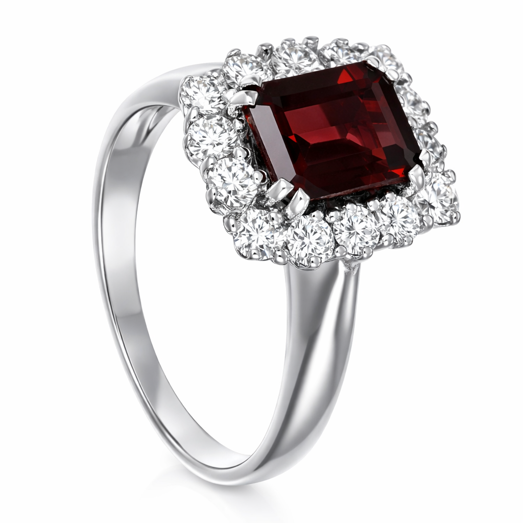 Anello - 18 carati Oro bianco - 2.55ct. tw. Rodolite - Diamante