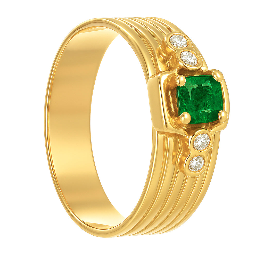 Anello - 18 carati Oro giallo - 0.27ct. tw. Smeraldo - Diamante