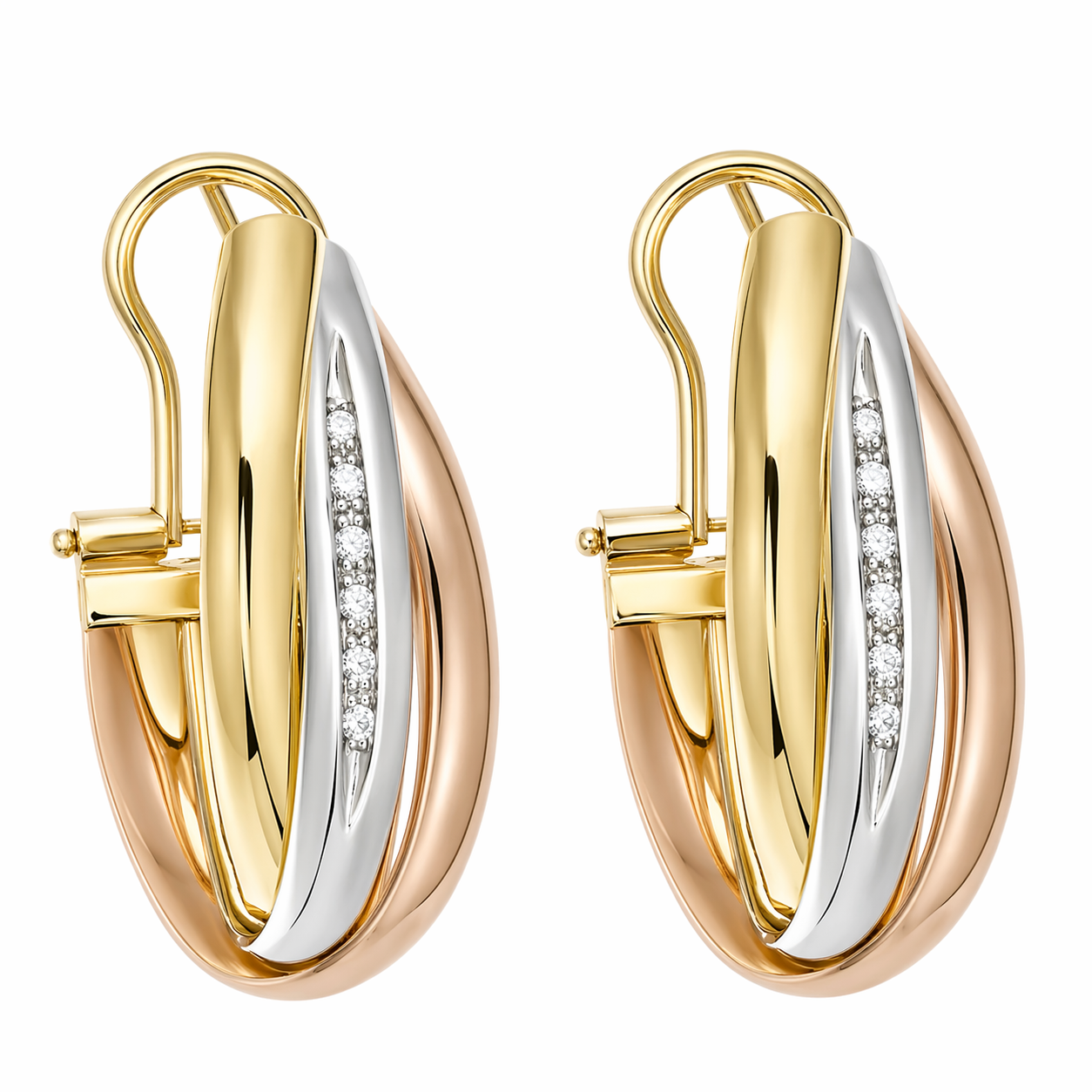 Orecchini - 18 carati Oro bianco, Oro giallo, Oro rosa - 0.12ct. tw. Diamante (Naturale) - Made in Italy - Handmade