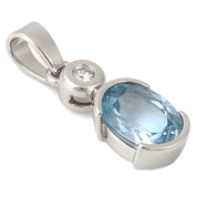 Ciondolo - 18 carati Oro bianco- Acquamarina - Diamante