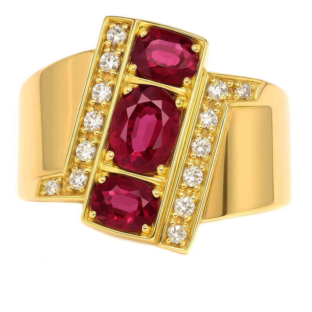 Anello - 18 carati Oro bianco, Oro giallo - 1.34ct. tw. Rubino - Diamante