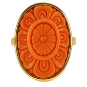 Anello - 18 carati Oro giallo Corallo