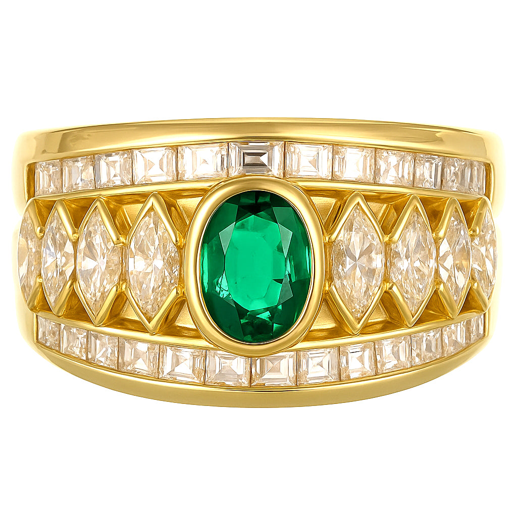 Anello - 18 carati Oro giallo - 2.30ct. tw. Smeraldo - Diamante