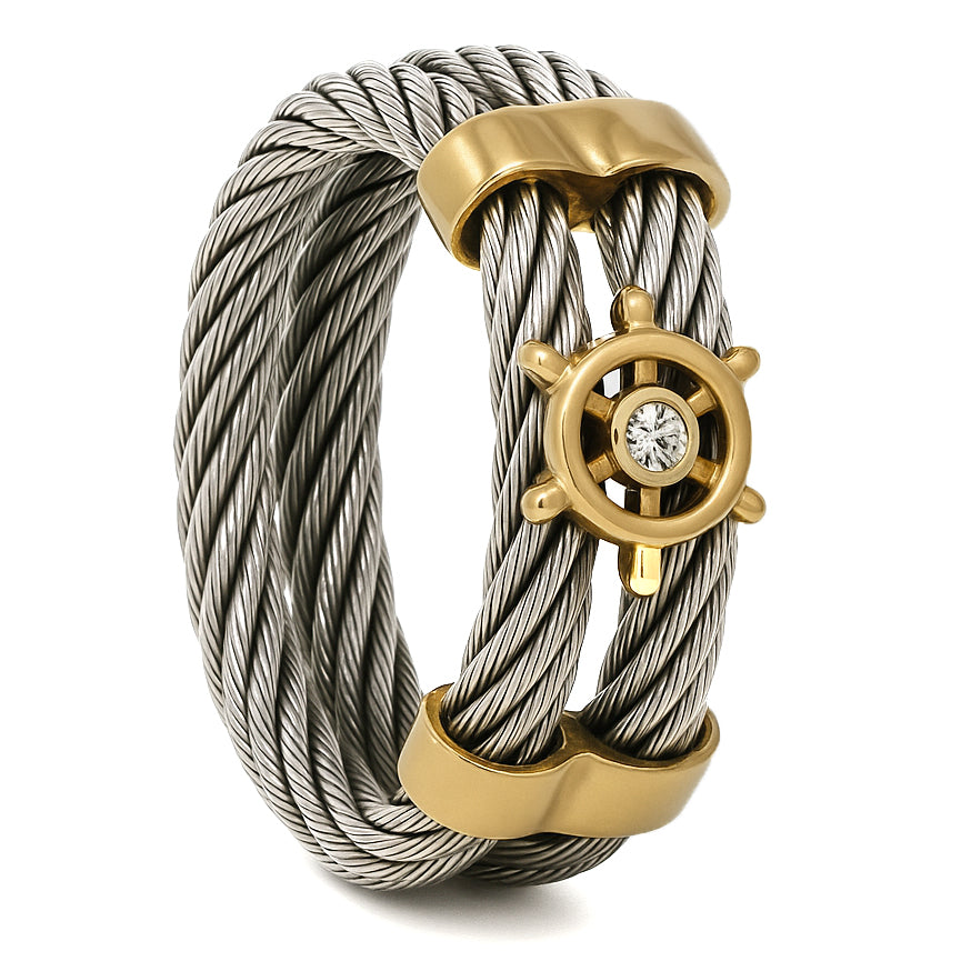 Anello - 18 carati Acciaio, Oro giallo - 0.01ct. tw. Diamante (Naturale)