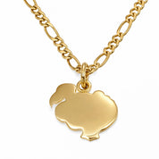 Collana unisex in oro giallo 18 carati con maglia alternata dal disegno classico e ciondolo