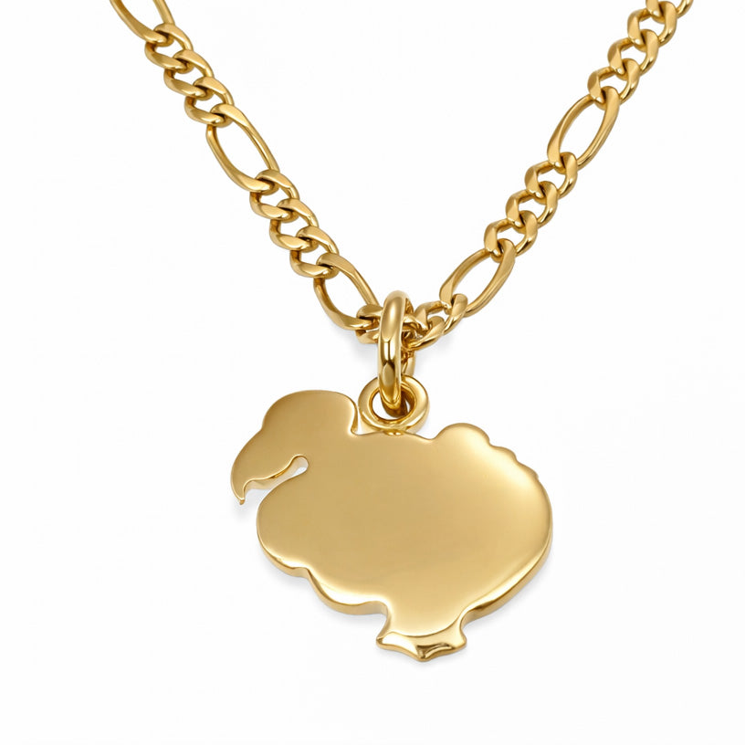 Collana unisex in oro giallo 18 carati con maglia alternata dal disegno classico e ciondolo