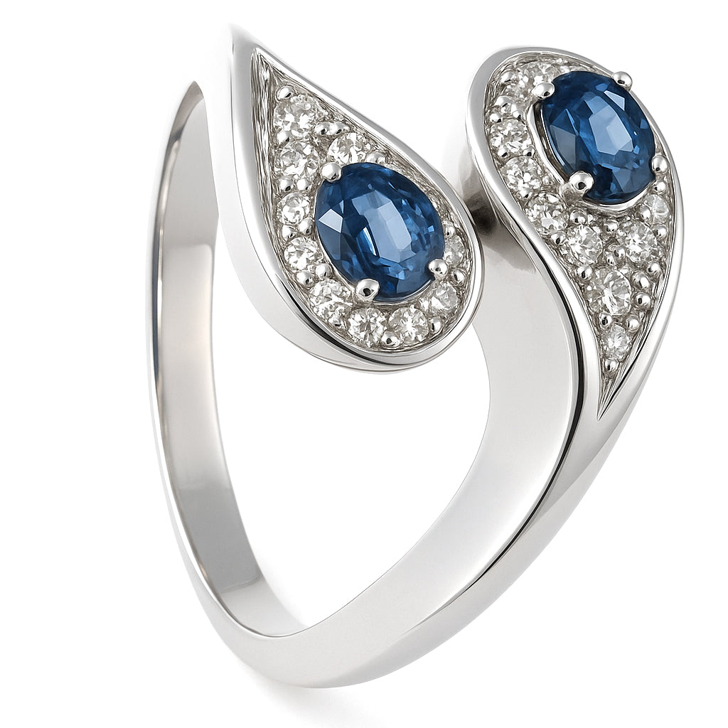 Anello - 18 carati Oro bianco - 0.45ct. tw. Zaffiro - Diamante