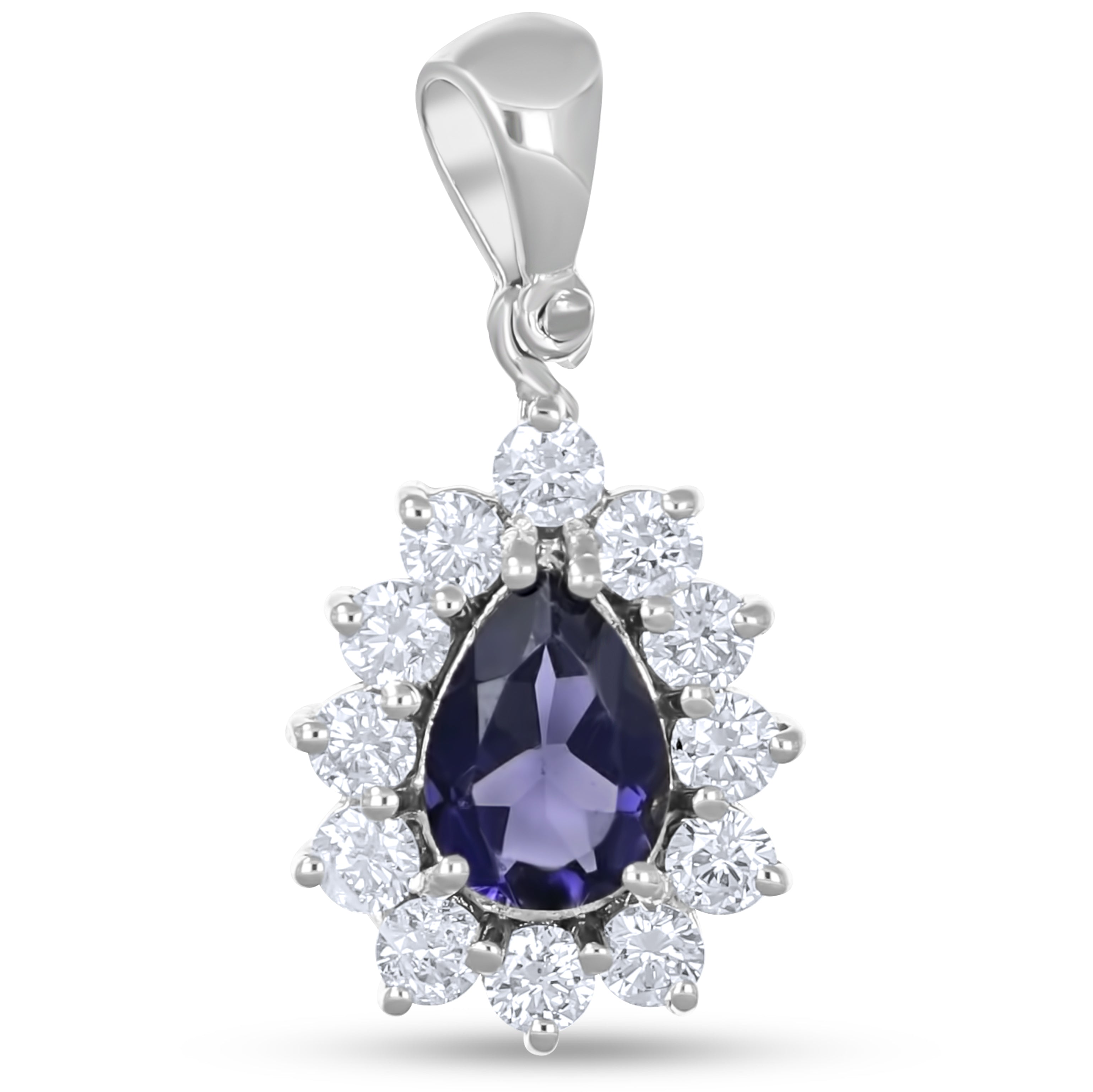 Ciondolo - 18 carati Oro bianco - 1.14ct. tw. Iolite - Diamante