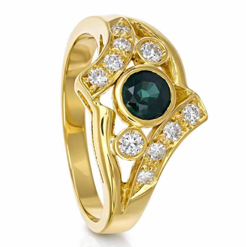 Anello - 18 carati Oro giallo - 0.64ct. tw. Zaffiro - Diamante