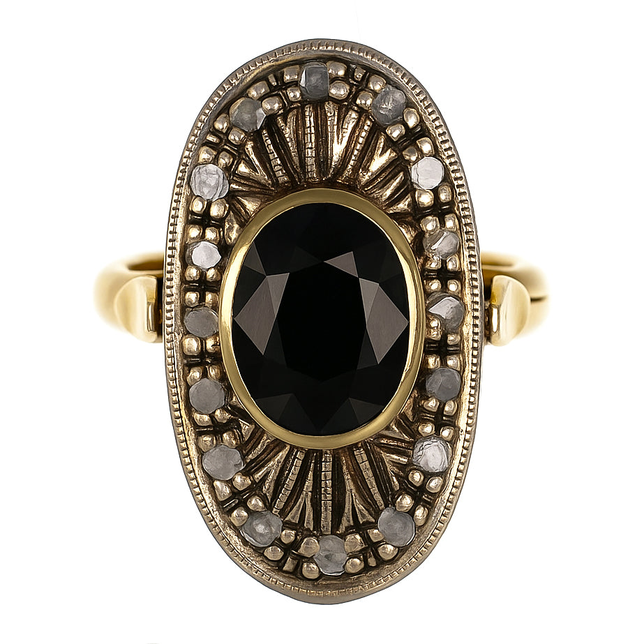 14 carati Oro giallo, Argento 925 - Anello- Zaffiro -Diamanti