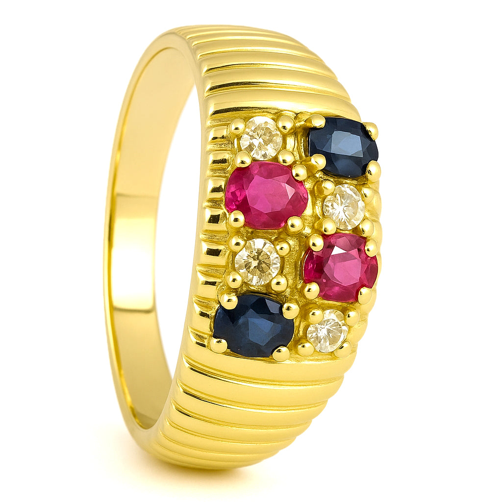 Anello - 18 carati Oro giallo, Rubini - Zaffiri - Diamanti - - 0.40ct. tw.