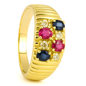 Anello - 18 carati Oro giallo, Rubini - Zaffiri - Diamanti - - 0.40ct. tw.