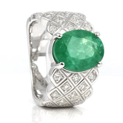 Anello - 18 carati Oro bianco - 3.00ct. tw. Smeraldo - Diamante