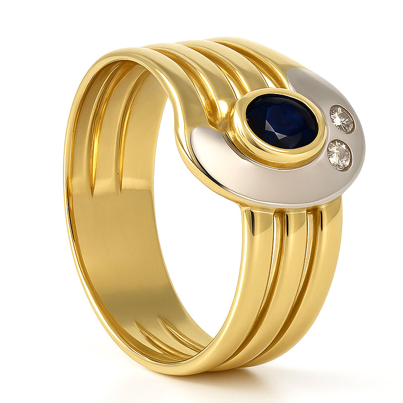 Anello - 18 carati Oro bianco, Oro giallo - 0.20ct. tw. Zaffiro - Diamante