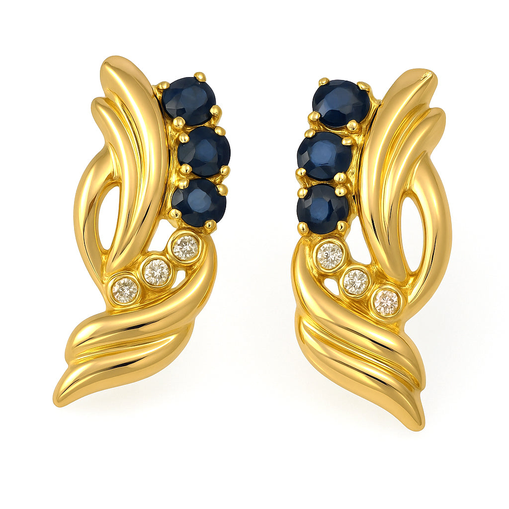 Orecchini - 18 carati Oro giallo - 0.66ct. tw. Zaffiro - Diamante