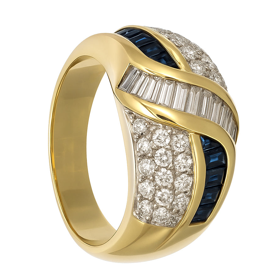 Anello - 18 carati Oro giallo - 1.48ct. tw. Zaffiro - Diamante