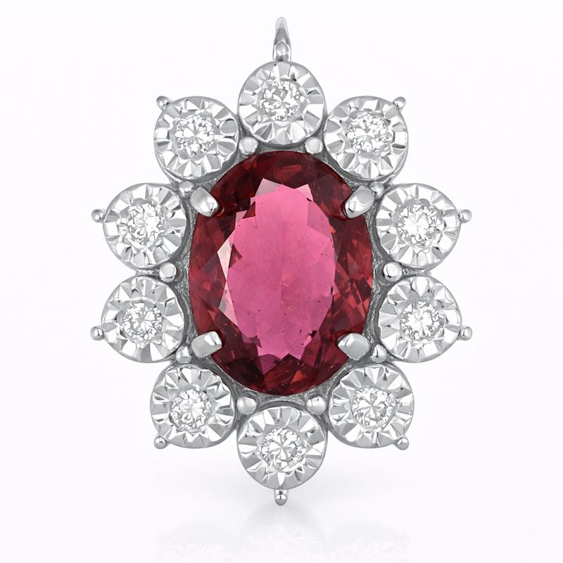 Ciondolo - 18 carati Oro bianco - 2.24ct. tw. Tormalina - Diamante