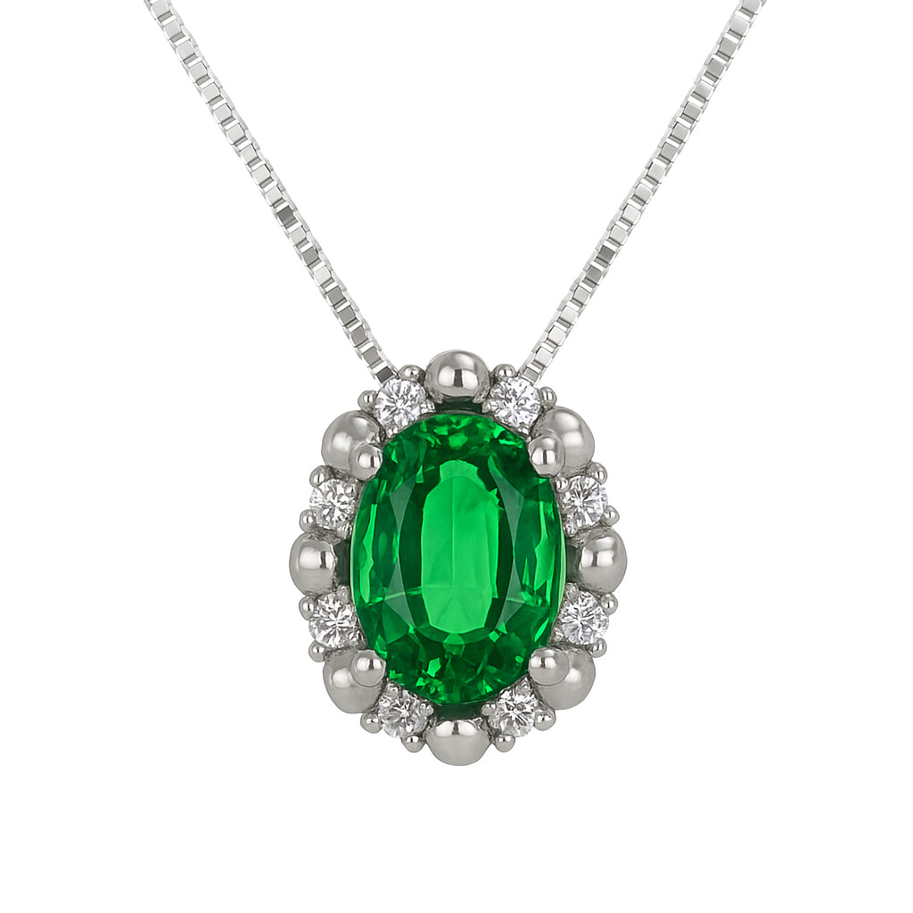 Collana con ciondolo - 18 carati Oro bianco - 0.77ct. tw. Smeraldo - Diamante