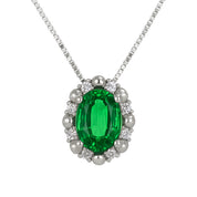 Collana con ciondolo - 18 carati Oro bianco - 0.77ct. tw. Smeraldo - Diamante