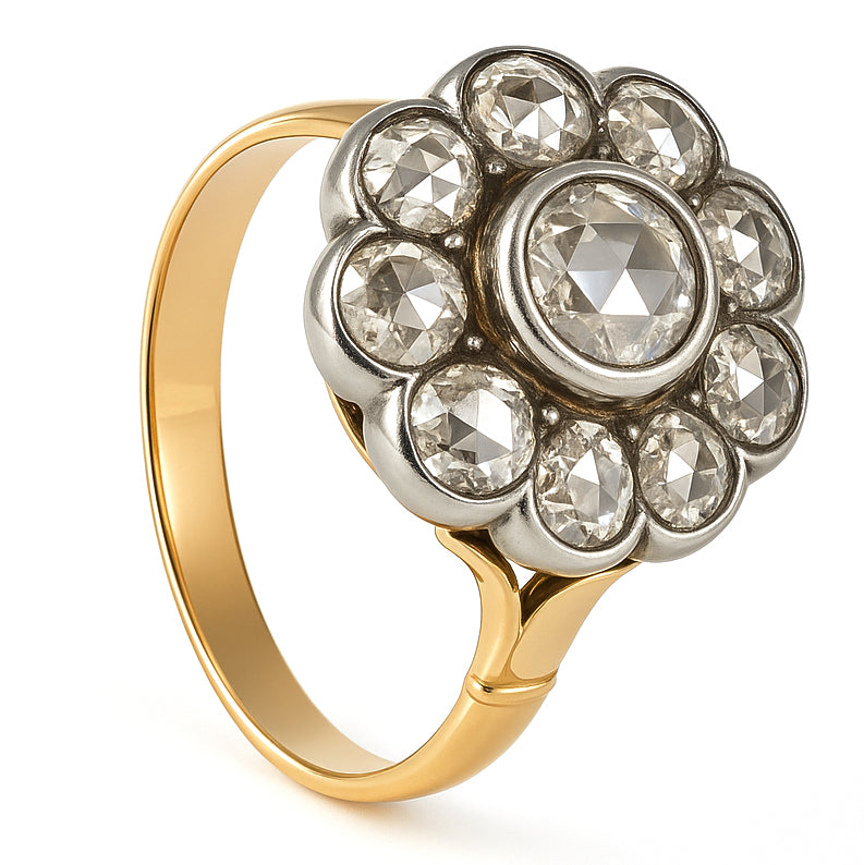 Anello in Oro giallo 18 carati e Argento 800 - Diamanti