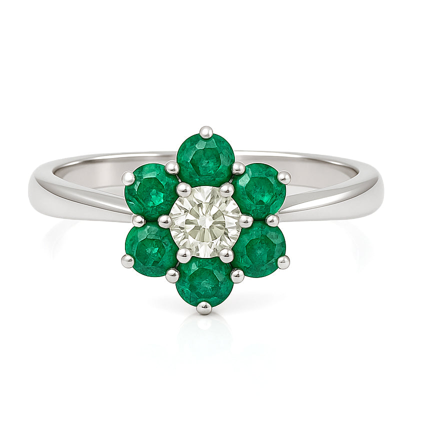 Anello - 18 carati Oro bianco - 0.85ct. tw. Smeraldo - Diamante