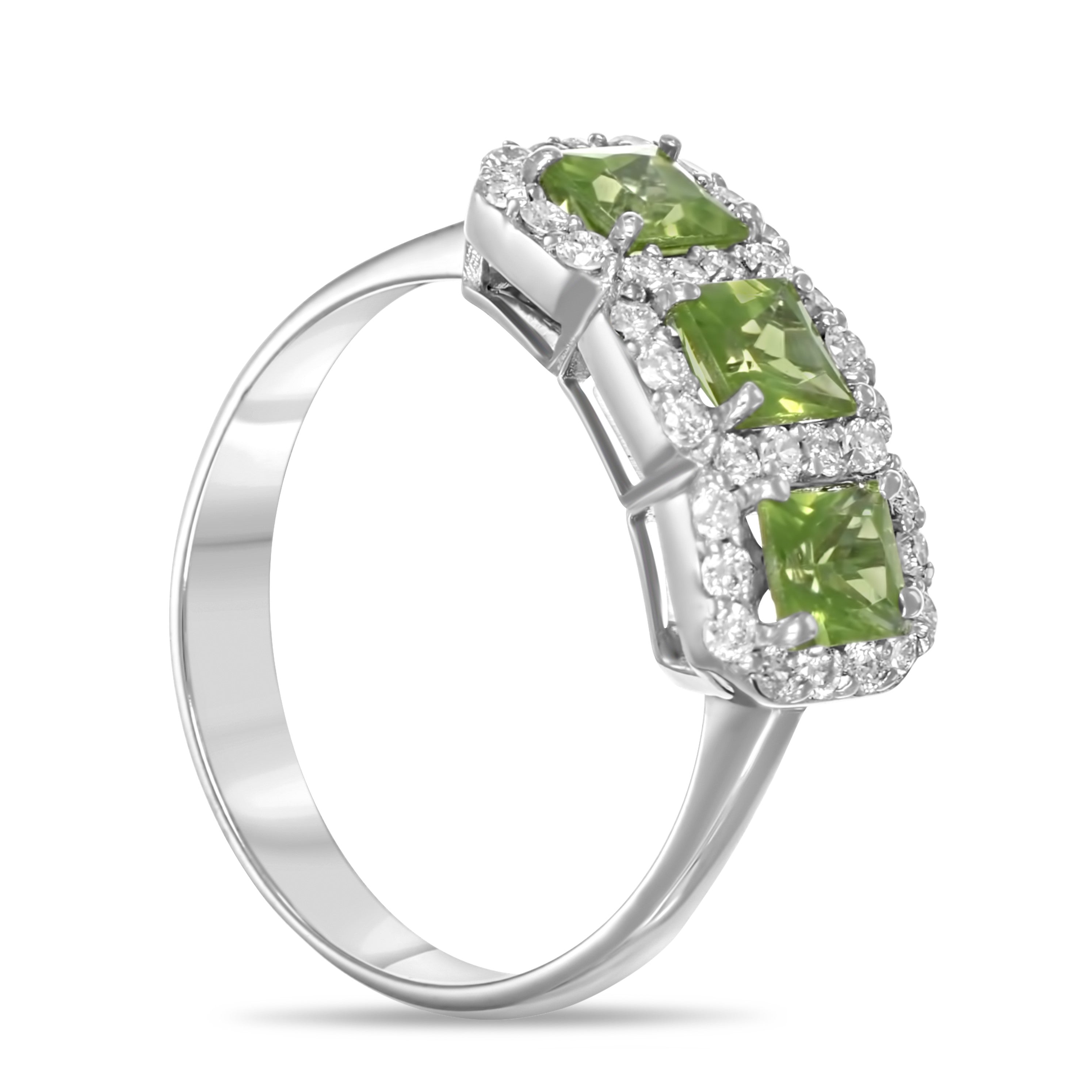 Anello - 18 carati Oro bianco - 1.09ct. tw. Peridoto - Diamante