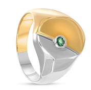 Anello - Oro bianco 18 kt., Oro giallo - 0,08 ct. tw. Smeraldo