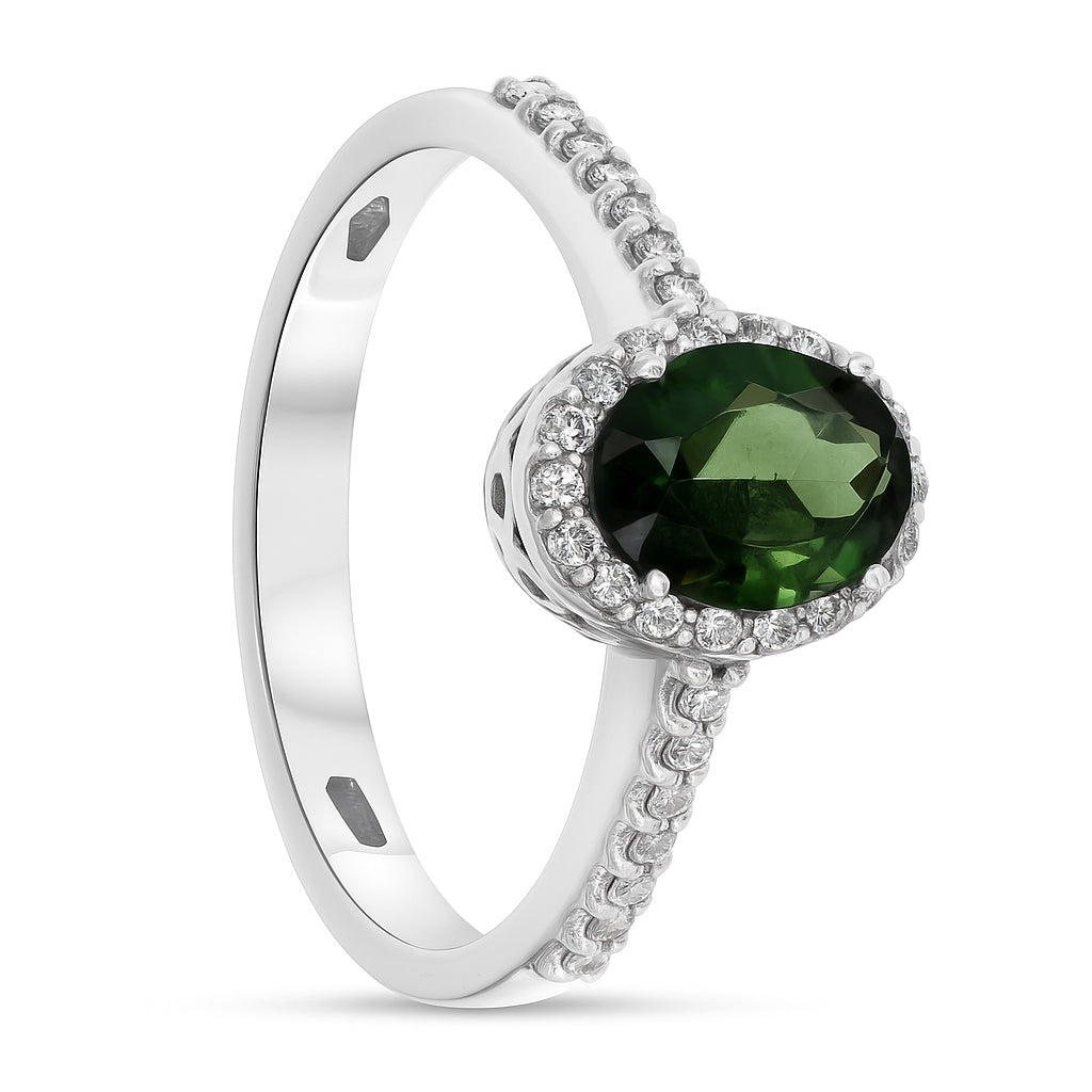 Anello - 18 carati Oro bianco - 1.44ct. tw. Tormalina - Diamante