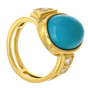 Anello - 18 carati Oro giallo - 10.42ct. tw. Turchese - Diamante