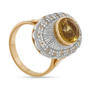 Anello in Oro giallo 14 carati e Argento 800 - Quarzo   Diamanti