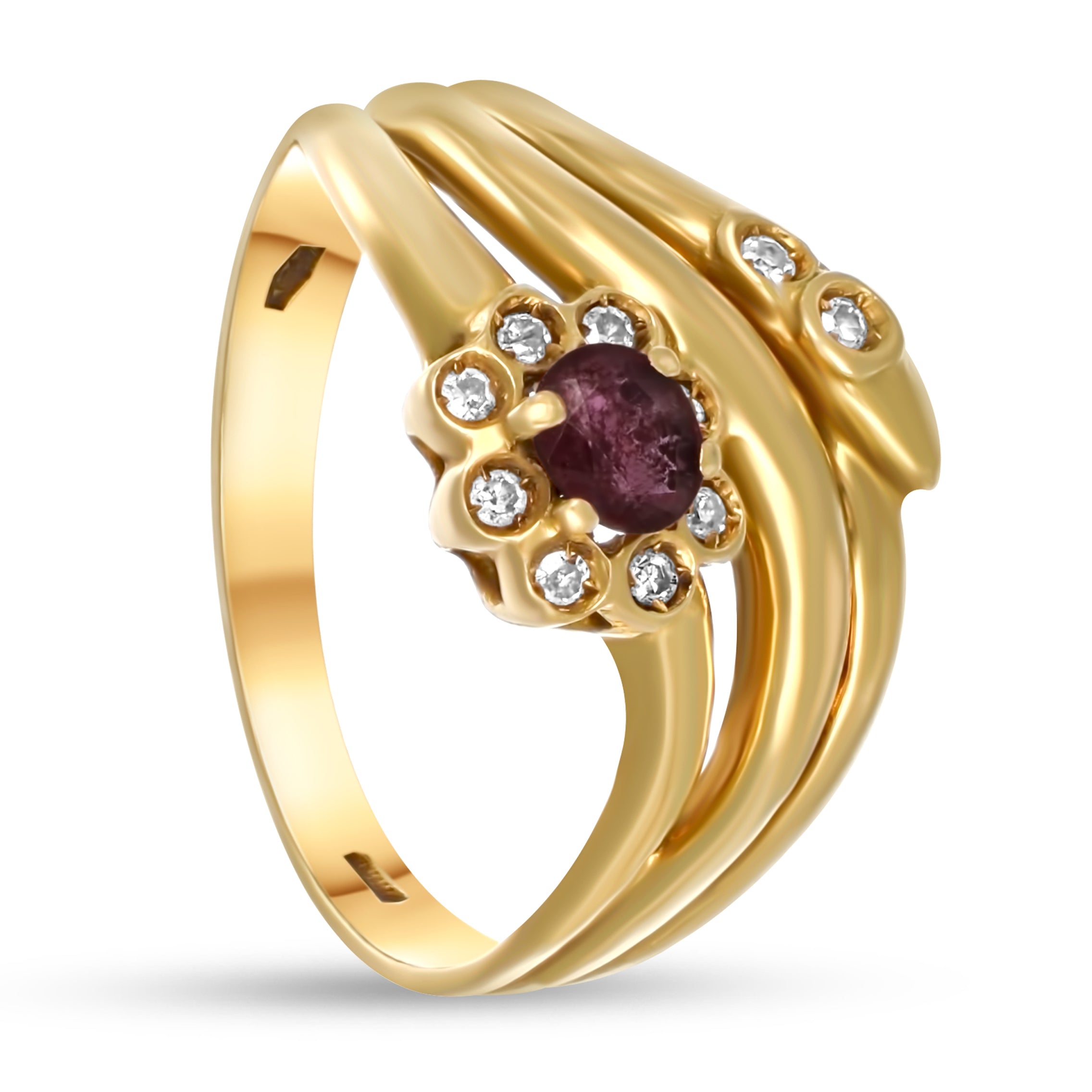 Anello - 18 carati Oro giallo - 0.50ct. tw. Rubino - Diamante