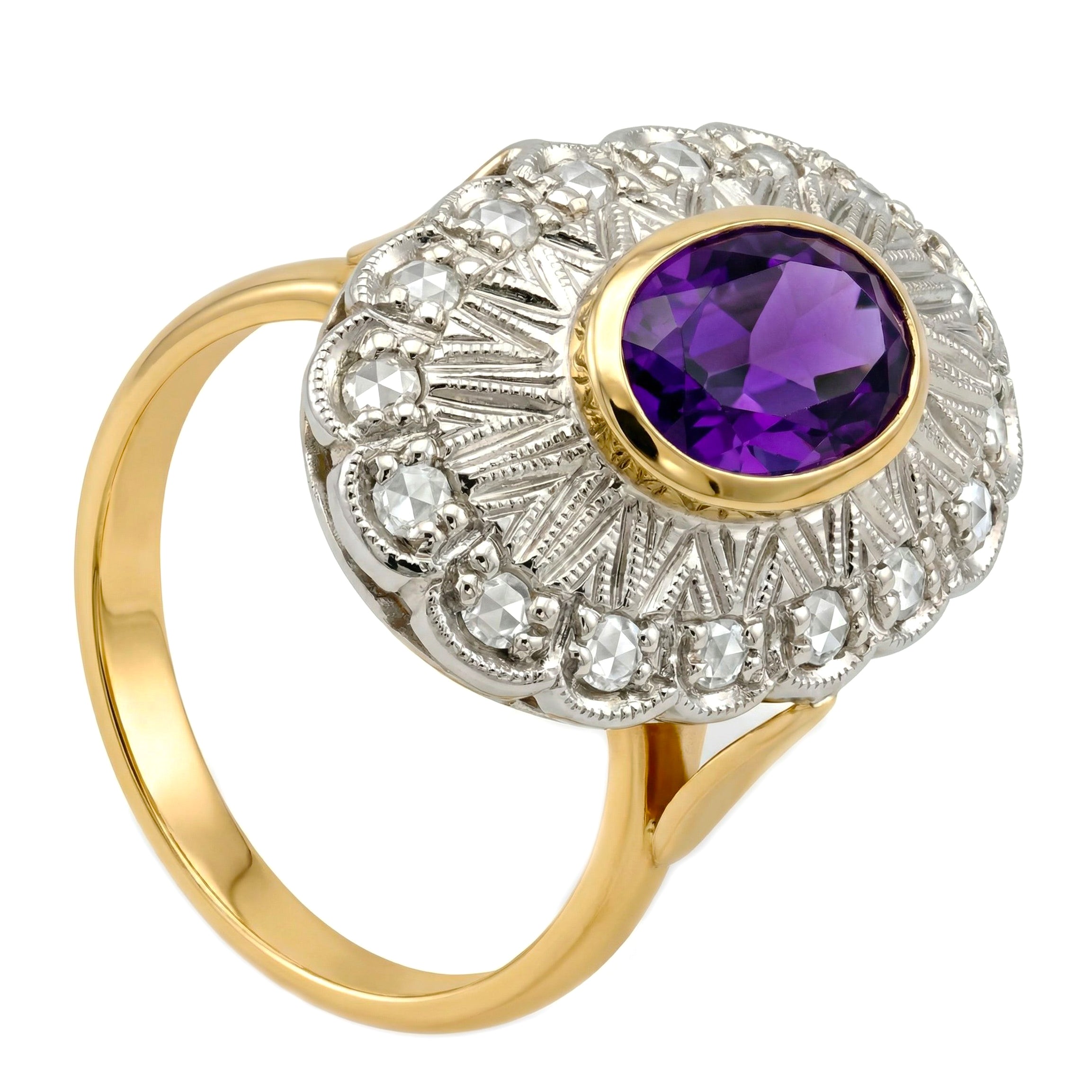 14 carati  Oro giallo, Argento 925 - Anello - Ametista - Diamanti