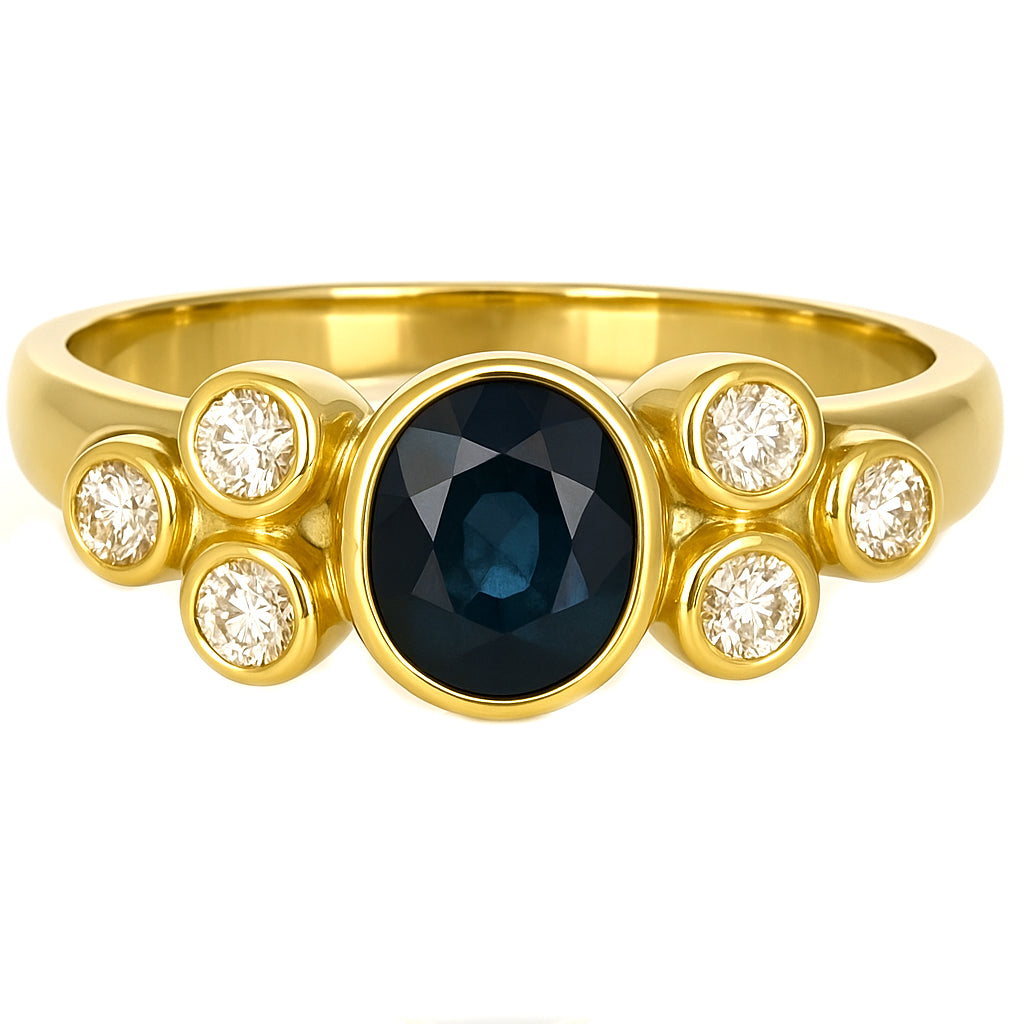 Anello - 18 carati Oro giallo - 0.81ct. tw. Zaffiro - Diamante