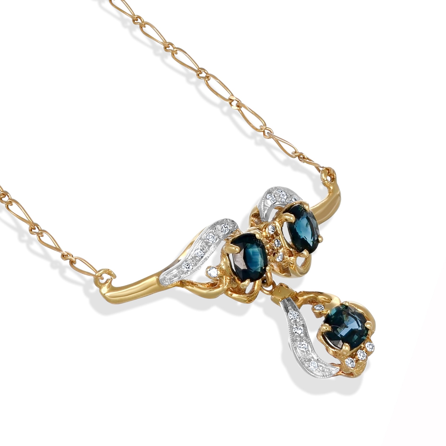 Collana con ciondolo - 18 carati Oro giallo, Oro bianco - 2.25ct. tw. Zaffiro - Diamante
