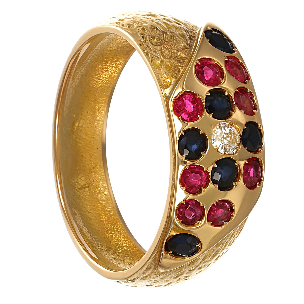 Anello - 18 carati Oro giallo, Zaffiri- Rubini - 0.74ct. tw. Diamante (Naturale)