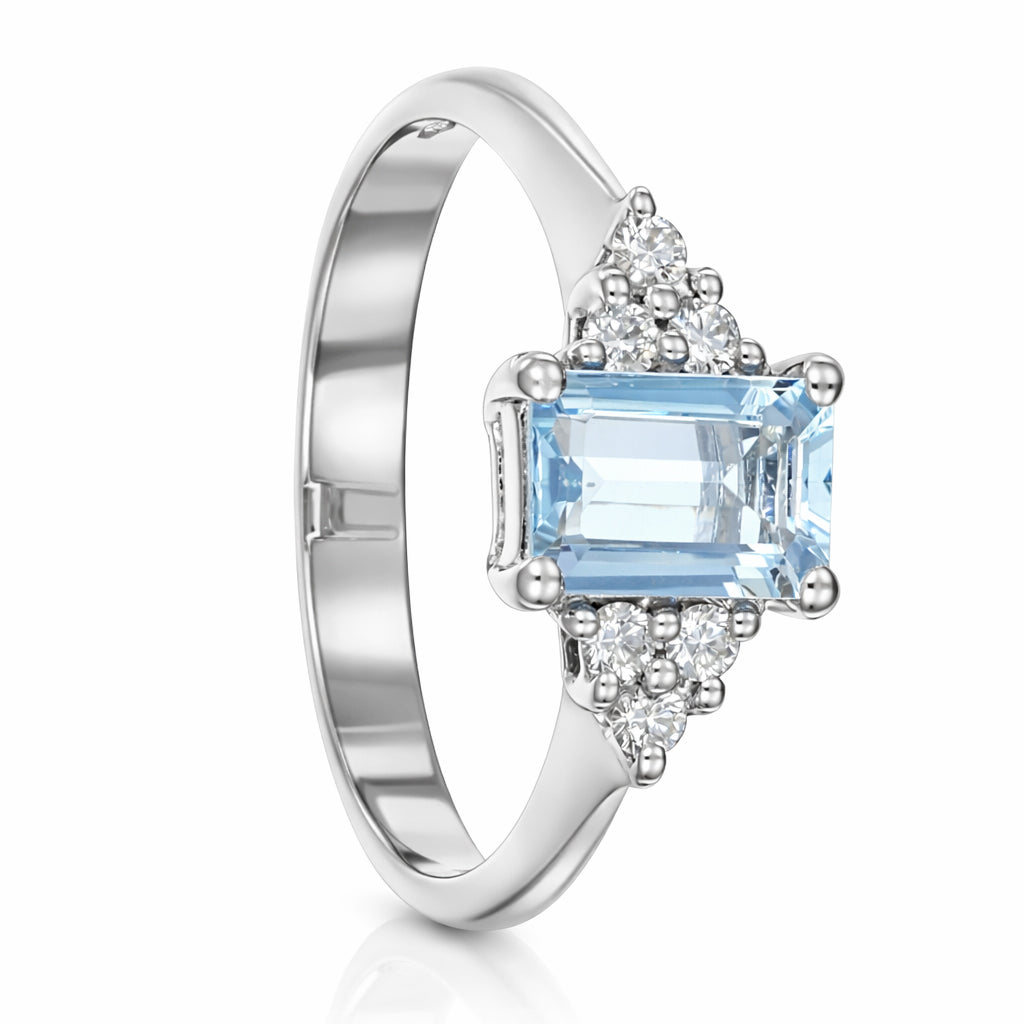 Anello - 18 carati Oro bianco Acquamarina - Diamante