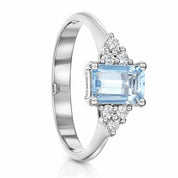 Anello - 18 carati Oro bianco Acquamarina - Diamante