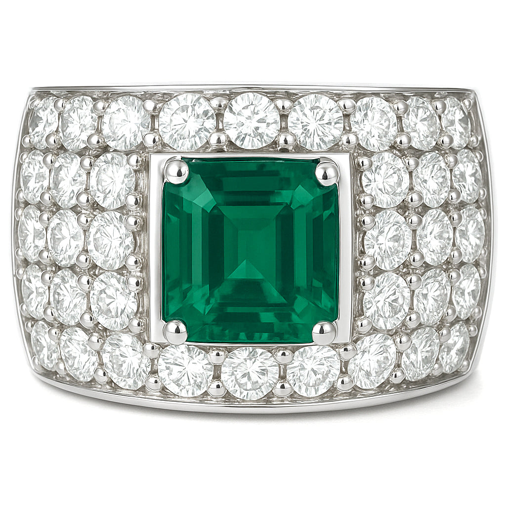 Anello - 18 carati Oro bianco - 6.50ct. tw. Smeraldo - Diamante