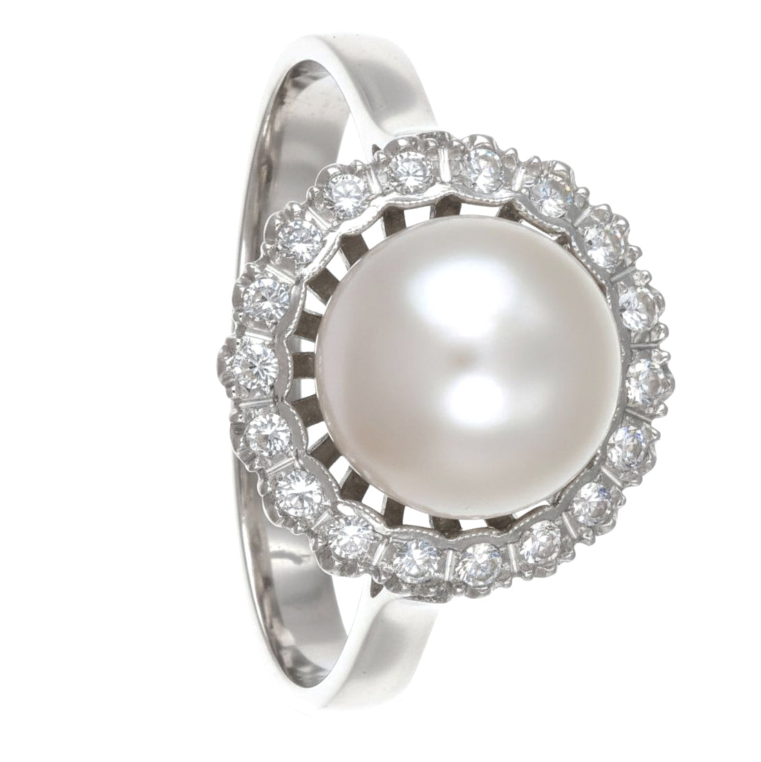 Anello in Oro bianco 18 carati con - zirconi e Perla Akoya
