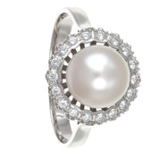 Anello in Oro bianco 18 carati con - zirconi e Perla Akoya