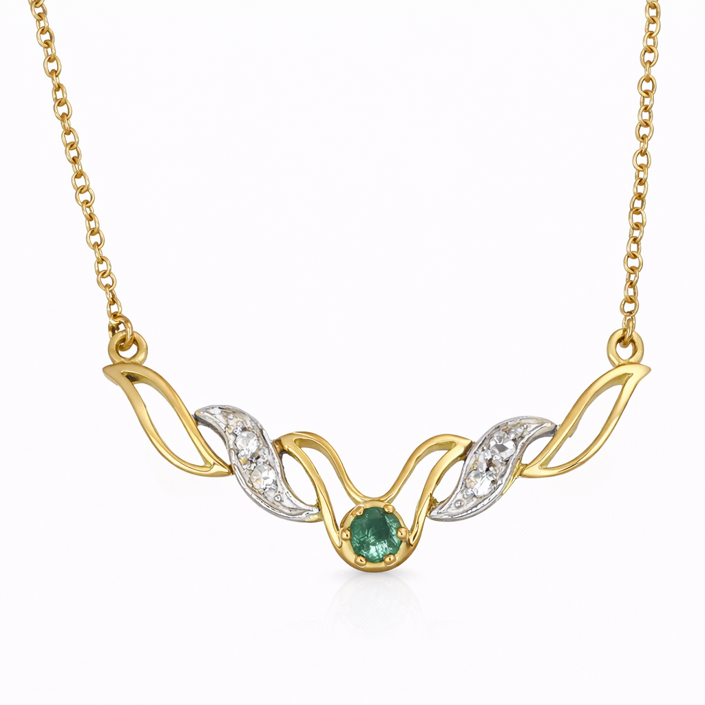 Collana con ciondolo - 18 carati Oro bianco, Oro giallo - 0.27ct. tw. Smeraldo - Diamante