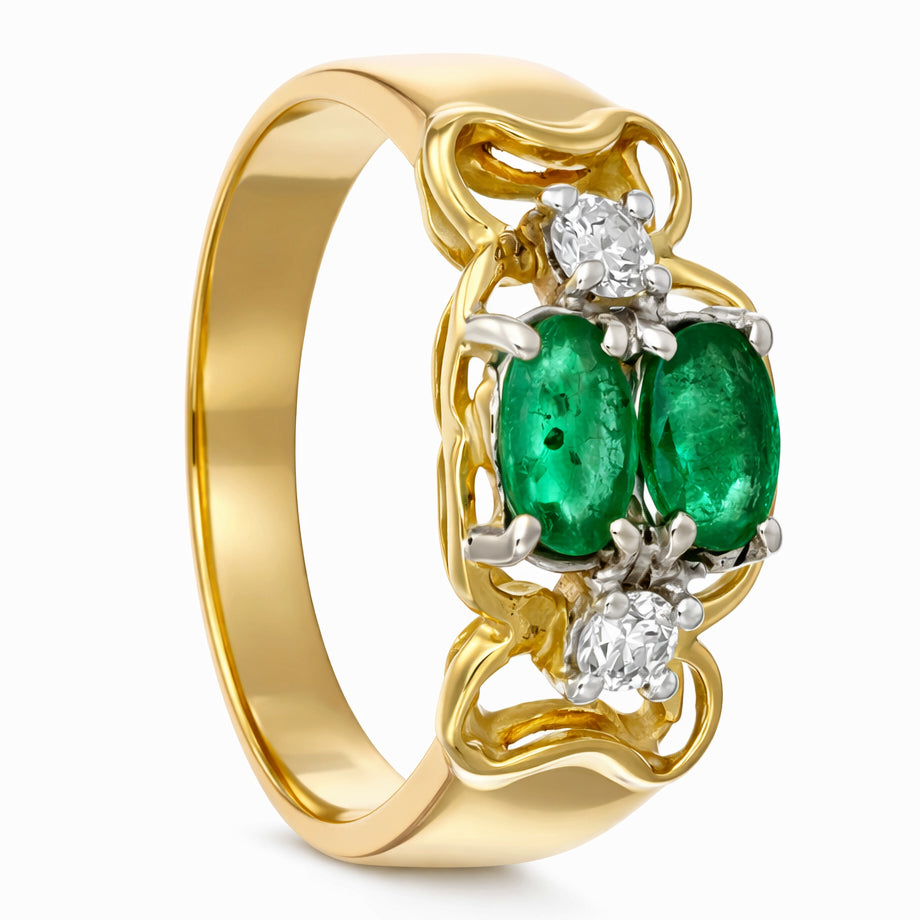 Anello - 18 carati Oro giallo - 1.20ct. tw. Smeraldo - Diamante