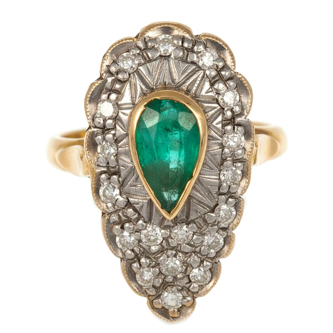 14 carati  Oro giallo, Argento 925- Anello - 1.10 ct Smeraldo - Ct 0.55 Diamanti