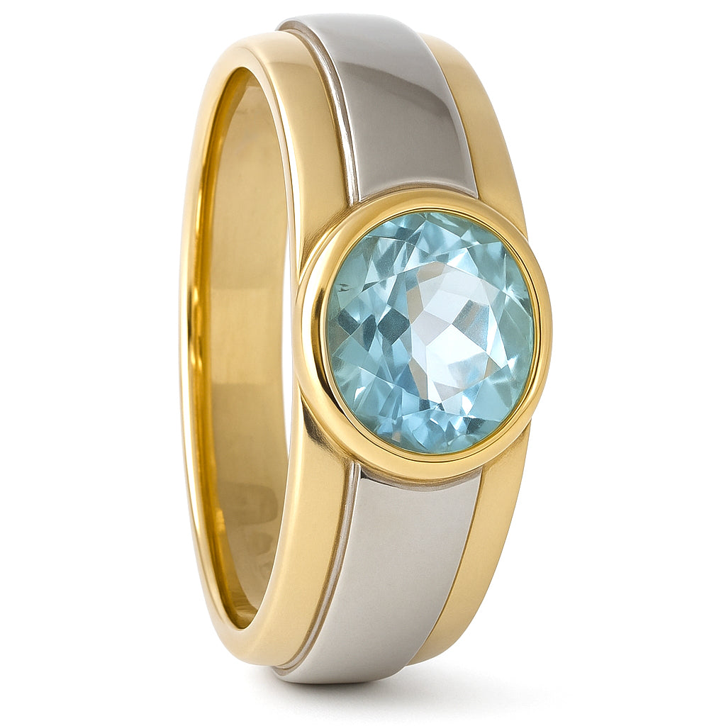 Anello - 18 carati Oro giallo, Oro bianco - 1.25ct. tw. Acquamarina
