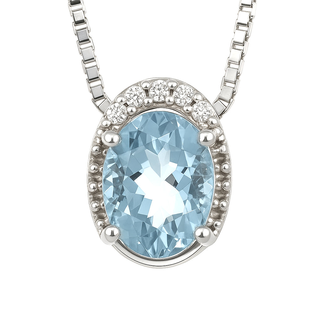 Collana con ciondolo - 18 carati Oro bianco - 0.64ct. tw. Acquamarina - Diamante