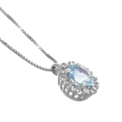 Collana con ciondolo - 18 carati Oro bianco - 0.34ct. tw. Acquamarina - Diamante
