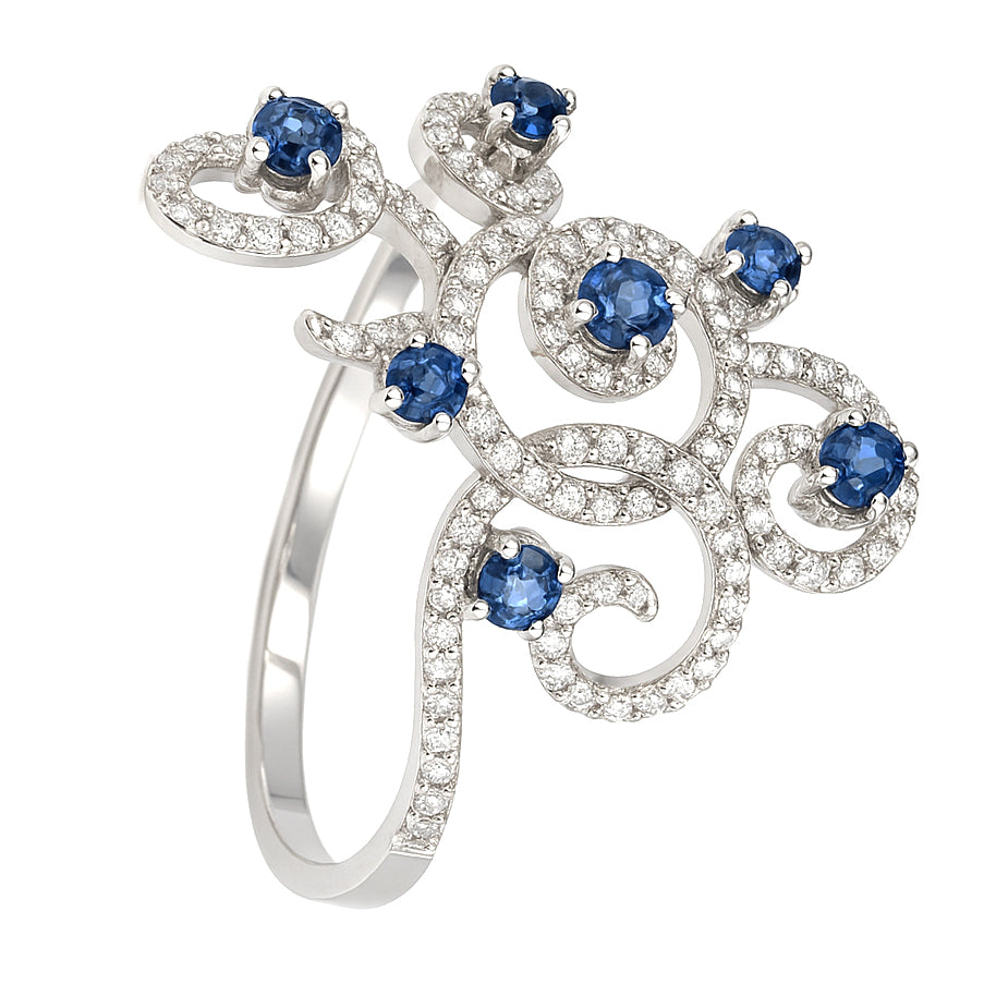 Anello - 18 carati Oro bianco - 4.20ct. tw. Zaffiro - Diamante