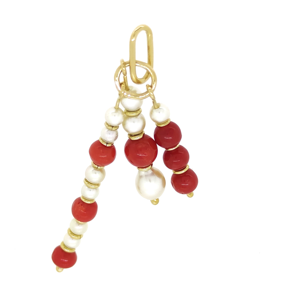 18 carati Oro - Ciondolo - Corallo rosso del mediterraneo - Perle Akoya